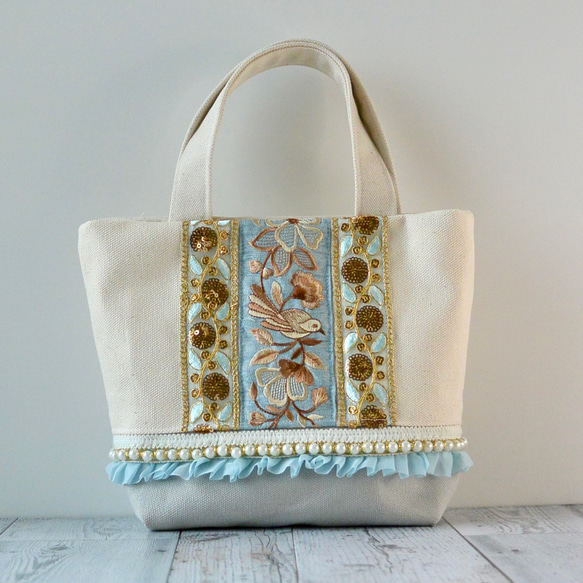 インド刺繍リボン トートバッグ
