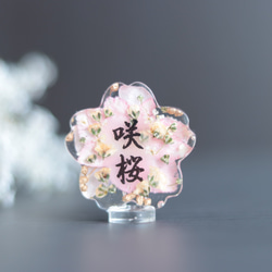 【creema限定】「小花を閉じこめて」丸型の誕生石入り“桜”名前プレート(スタンド付)＊ローズクォーツ＊手のひらサイズ 15枚目の画像