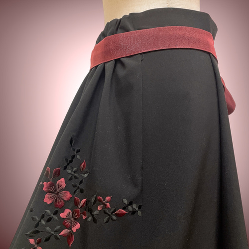 黒 ラメ赤 アクセントカラースカート フォーマル 着物リメイク