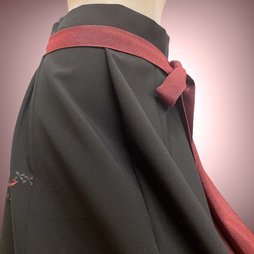 黒 ラメ赤 アクセントカラースカート フォーマル 着物リメイク