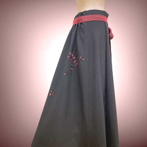 ラメパープル アクセントカラー マキシ丈スカート 着物リメイク B71202 黒 ラメ赤 アクセントカラースカート フォーマル 着物リメイク