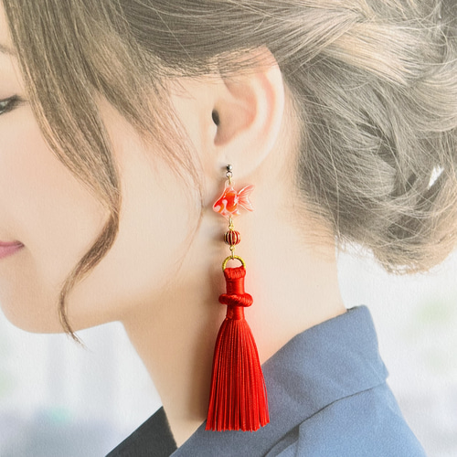 タッセルイヤリング・ピアス レッド | La Flanerie