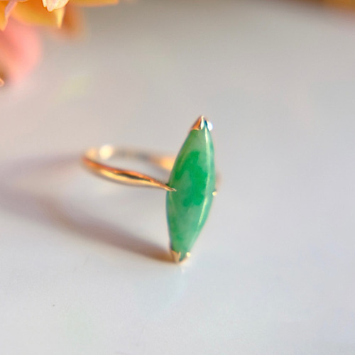 24-1 受注製作 k18金 ミャンマー産 本翡翠 ヒスイ マーキス