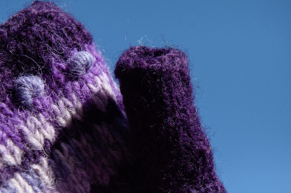 手編みの純毛ニット手袋/つま先の開いた手袋/内側起毛手袋/暖かい手袋-紫の花の刺繍北欧風クリスマスプレゼント交換友達誕生日プレゼ 9枚目の画像
