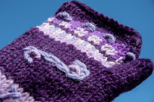 手織純羊毛針織手套/露趾手套/內刷毛手套/保暖手套-紫色花朵刺繡 北歐風聖誕節交換禮物 好友生日禮物 母親節 情人節 第10張的照片