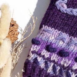 手織純羊毛針織手套/露趾手套/內刷毛手套/保暖手套-紫色花朵刺繡 北歐風聖誕節交換禮物 好友生日禮物 母親節 情人節 第5張的照片