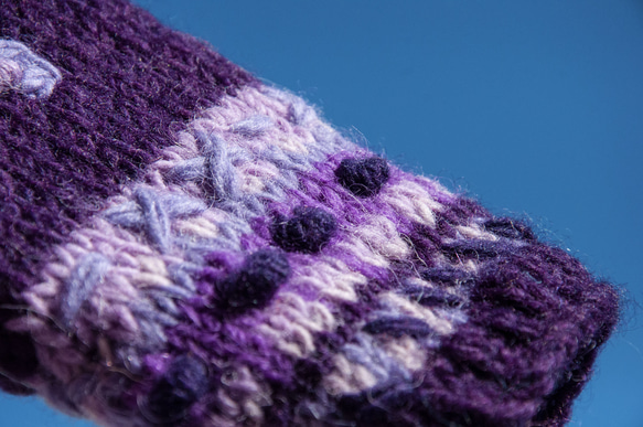 手織純羊毛針織手套/露趾手套/內刷毛手套/保暖手套-紫色花朵刺繡 北歐風聖誕節交換禮物 好友生日禮物 母親節 情人節 第8張的照片