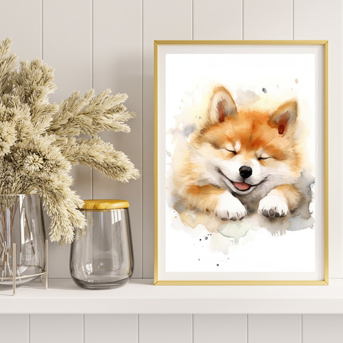 夢心地 - 秋田犬の子犬 No.1】風水画 アートポスター 犬の絵 犬