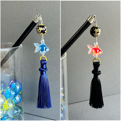 金魚デザインのかんざし （簪 銀杏型 二本差しのかんざし バチ簪
