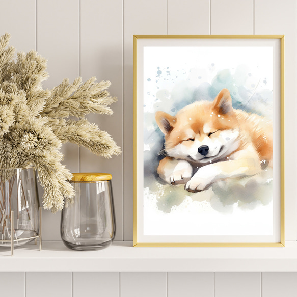 【夢心地 - 秋田犬の子犬 No.2】風水画 アートポスター 犬の絵 犬の絵画 犬のイラスト 8枚目の画像