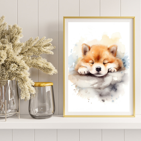 【夢心地 - 秋田犬の子犬 No.3】風水画 アートポスター 犬の絵 犬の絵画 犬のイラスト 8枚目の画像