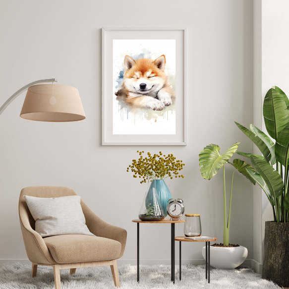 【夢心地 - 秋田犬の子犬 No.4】風水画 アートポスター 犬の絵 犬の絵画 犬のイラスト 7枚目の画像