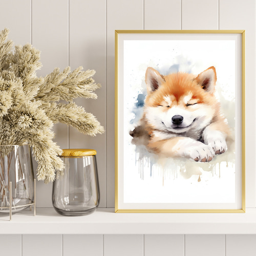 夢心地 - 秋田犬の子犬 No.4】風水画 アートポスター 犬の絵 犬の絵画