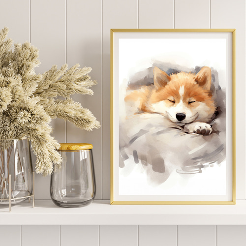 夢心地 - 秋田犬の子犬 No.5】風水画 アートポスター 犬の絵 犬