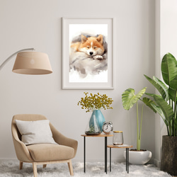 【夢心地 - 秋田犬の子犬 No.5】風水画 アートポスター 犬の絵 犬の絵画 犬のイラスト 7枚目の画像
