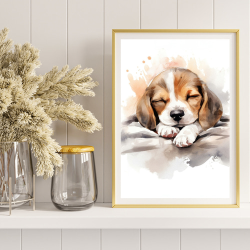 夢心地 - ビーグル犬の子犬 No.1】風水画 アートポスター 犬の絵 犬の