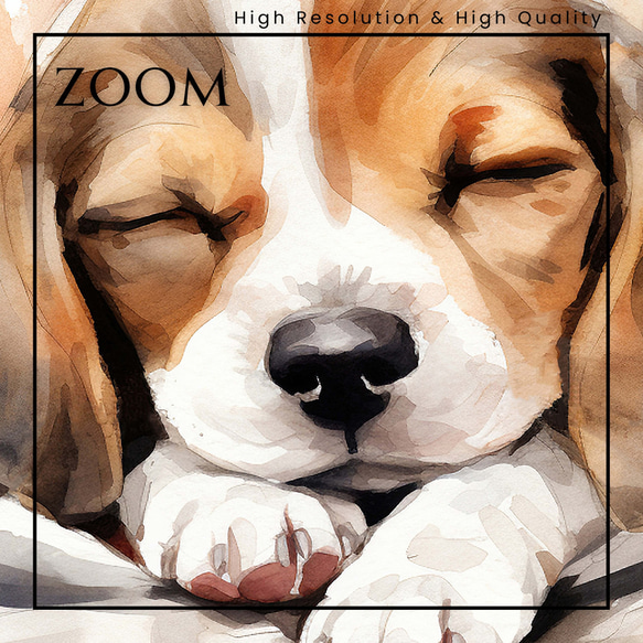 【夢心地 - ビーグル犬の子犬 No.1】風水画 アートポスター 犬の絵 犬の絵画 犬のイラスト 3枚目の画像