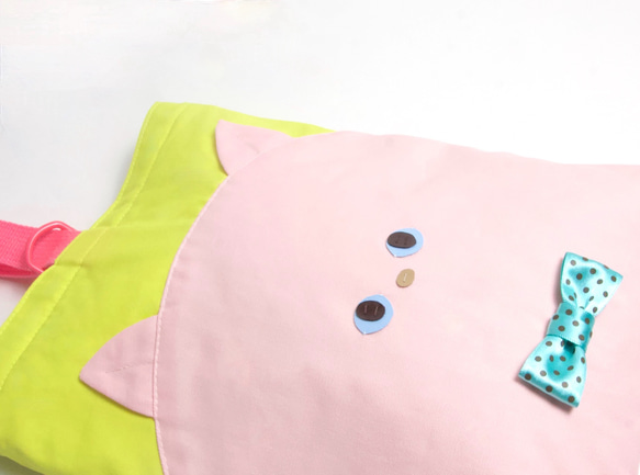 【３点セット】ねこ 入園入学セット ピンク × ライムイエロー Kids 6枚目の画像