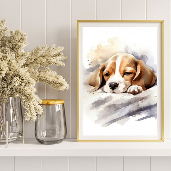 【夢心地 - ビーグル犬の子犬 No.2】風水画 アートポスター 犬の絵 犬の絵画 犬のイラスト 8枚目の画像