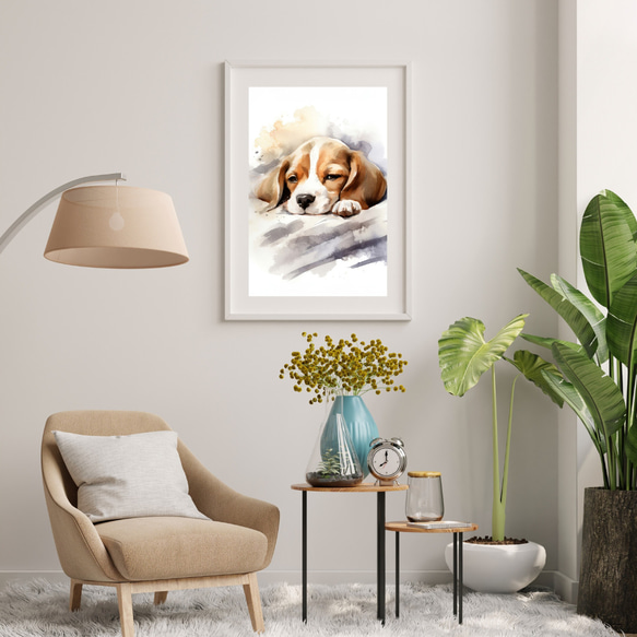 【夢心地 - ビーグル犬の子犬 No.2】風水画 アートポスター 犬の絵 犬の絵画 犬のイラスト 7枚目の画像