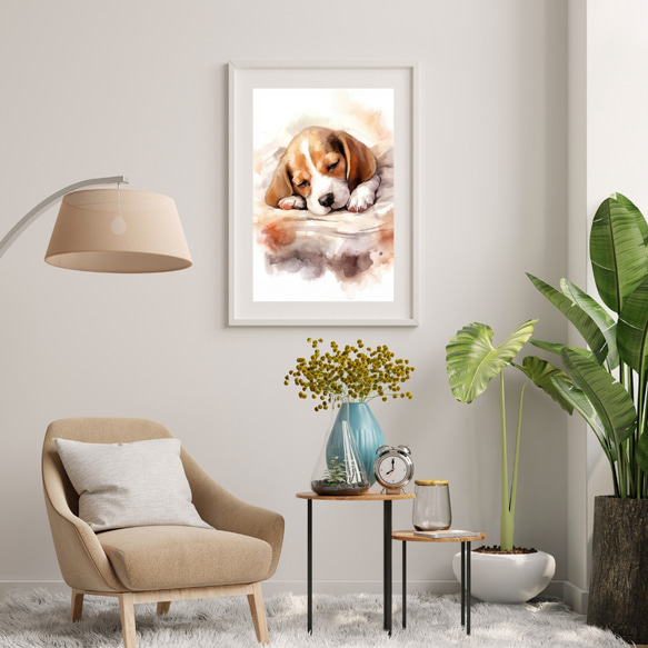【夢心地 - ビーグル犬の子犬 No.3】風水画 アートポスター 犬の絵 犬の絵画 犬のイラスト 7枚目の画像
