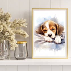 【夢心地 - ビーグル犬の子犬 No.4】風水画 アートポスター 犬の絵 犬の絵画 犬のイラスト 8枚目の画像