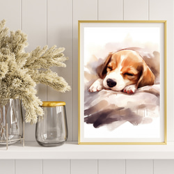 【夢心地 - ビーグル犬の子犬 No.5】風水画 アートポスター 犬の絵 犬の絵画 犬のイラスト 8枚目の画像
