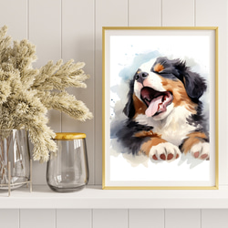 【夢心地 - バーニーズマウンテン犬の子犬 No.1】風水画 アートポスター 犬の絵 犬の絵画 犬のイラスト 8枚目の画像