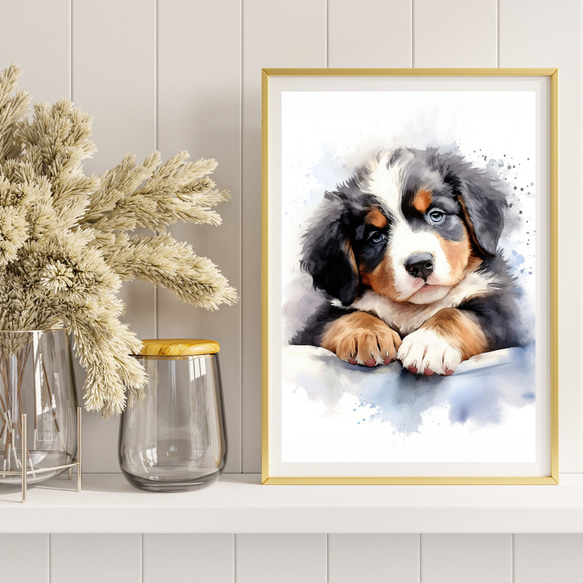 【夢心地 - バーニーズマウンテン犬の子犬 No.2】風水画 アートポスター 犬の絵 犬の絵画 犬のイラスト 8枚目の画像