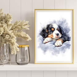 【夢心地 - バーニーズマウンテン犬の子犬 No.3】風水画 アートポスター 犬の絵 犬の絵画 犬のイラスト 8枚目の画像