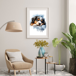 【夢心地 - バーニーズマウンテン犬の子犬 No.4】風水画 アートポスター 犬の絵 犬の絵画 犬のイラスト 7枚目の画像