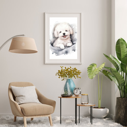 【夢心地 - ビジョンフリーゼ犬の子犬 No.1】風水画 アートポスター 犬の絵 犬の絵画 犬のイラスト 7枚目の画像