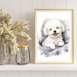 【夢心地 - ビジョンフリーゼ犬の子犬 No.1】風水画 アートポスター 犬の絵 犬の絵画 犬のイラスト 8枚目の画像