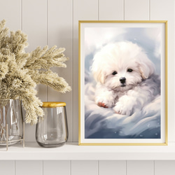 【夢心地 - ビジョンフリーゼ犬の子犬 No.2】風水画 アートポスター 犬の絵 犬の絵画 犬のイラスト 8枚目の画像
