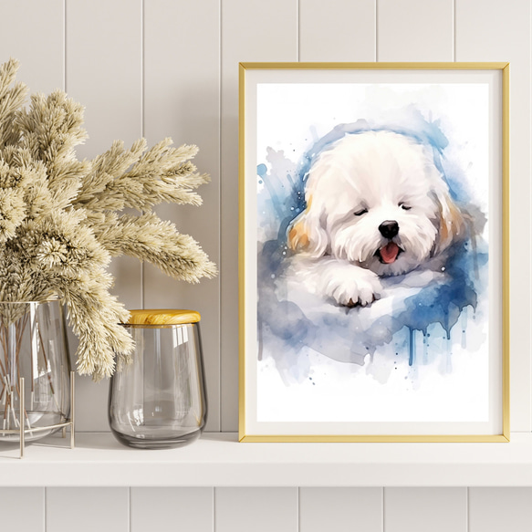 【夢心地 - ビジョンフリーゼ犬の子犬 No.3】風水画 アートポスター 犬の絵 犬の絵画 犬のイラスト 8枚目の画像