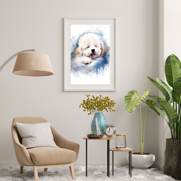 【夢心地 - ビジョンフリーゼ犬の子犬 No.3】風水画 アートポスター 犬の絵 犬の絵画 犬のイラスト 7枚目の画像