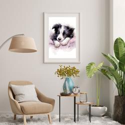 【夢心地 - ボーダーコリー犬の子犬 No.1】風水画 アートポスター 犬の絵 犬の絵画 犬のイラスト 7枚目の画像