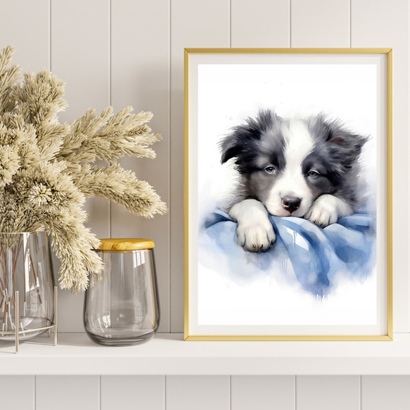 【夢心地 - ボーダーコリー犬の子犬 No.2】風水画 アートポスター 犬の絵 犬の絵画 犬のイラスト 8枚目の画像
