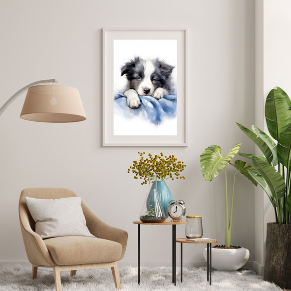 【夢心地 - ボーダーコリー犬の子犬 No.2】風水画 アートポスター 犬の絵 犬の絵画 犬のイラスト 7枚目の画像