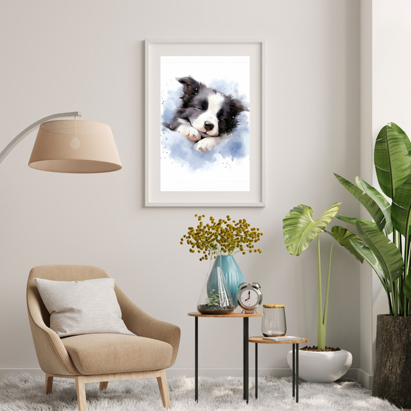 【夢心地 - ボーダーコリー犬の子犬 No.3】風水画 アートポスター 犬の絵 犬の絵画 犬のイラスト 7枚目の画像