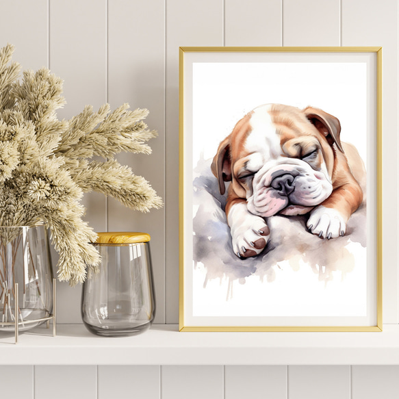 【夢心地 - ブルドッグ犬の子犬 No.1】風水画 アートポスター 犬の絵 犬の絵画 犬のイラスト 8枚目の画像