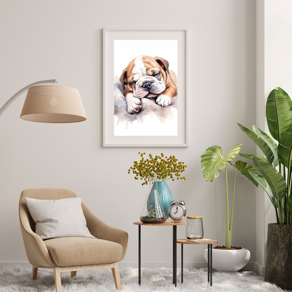 【夢心地 - ブルドッグ犬の子犬 No.1】風水画 アートポスター 犬の絵 犬の絵画 犬のイラスト 7枚目の画像