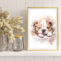 【夢心地 - ブルドッグ犬の子犬 No.2】風水画 アートポスター 犬の絵 犬の絵画 犬のイラスト 8枚目の画像