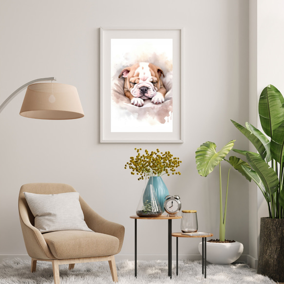 【夢心地 - ブルドッグ犬の子犬 No.2】風水画 アートポスター 犬の絵 犬の絵画 犬のイラスト 7枚目の画像