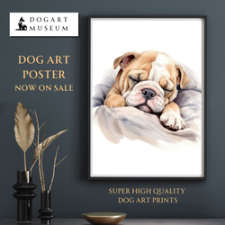 【夢心地 - ブルドッグ犬の子犬 No.3】風水画 アートポスター 犬の絵 犬の絵画 犬のイラスト 1枚目の画像