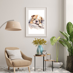 【夢心地 - ブルドッグ犬の子犬 No.3】風水画 アートポスター 犬の絵 犬の絵画 犬のイラスト 7枚目の画像
