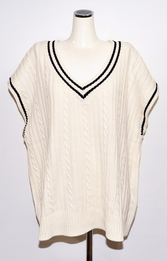Oversized Tilden Knit Vest (off white) ニットベスト ホワイト 白 8枚目の画像