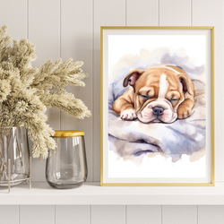 【夢心地 - ブルドッグ犬の子犬 No.4】風水画 アートポスター 犬の絵 犬の絵画 犬のイラスト 8枚目の画像