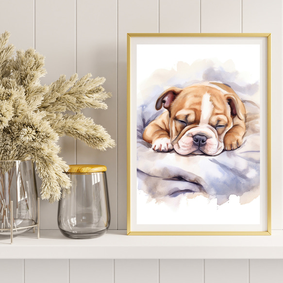 【夢心地 - ブルドッグ犬の子犬 No.4】風水画 アートポスター 犬の絵 犬の絵画 犬のイラスト 8枚目の画像