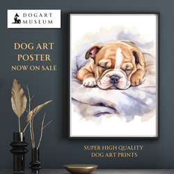 【夢心地 - ブルドッグ犬の子犬 No.4】風水画 アートポスター 犬の絵 犬の絵画 犬のイラスト 1枚目の画像